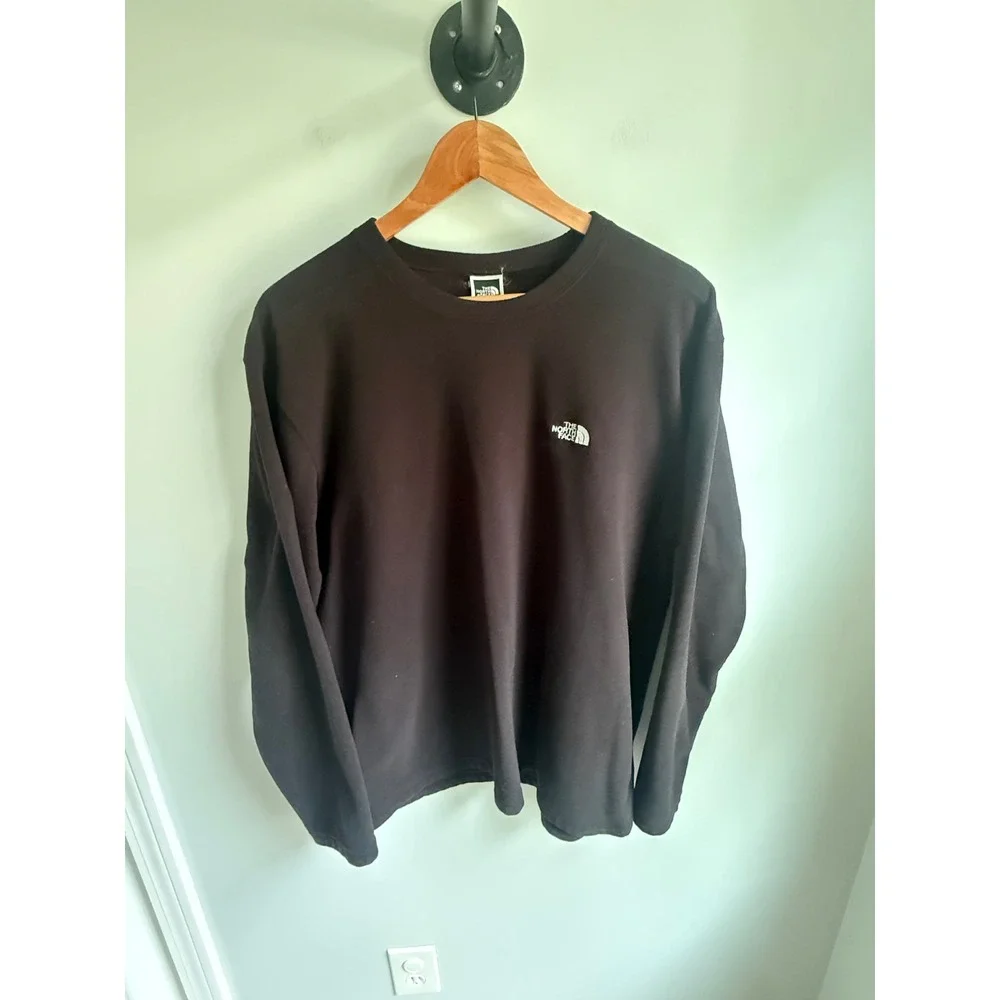 The North Face Mens L Black Fleece Long Sleeve Crew Neck Pullover Shirt Logo